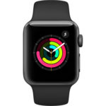 Apple Watch Series 3, 42 мм, корпус из алюминия цвета «серый космос», спортивный ремешок чёрного цвета